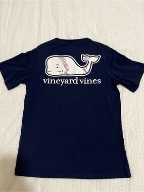 Vineyard Vines Navy Whale Baseball Logo Tee Sz S 8-10.